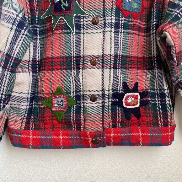 Vintage SANDY STARKMAN Red Plaid  Embroider Appliqué Wool Blend Shacket Jacket L - Picture 14 of 15